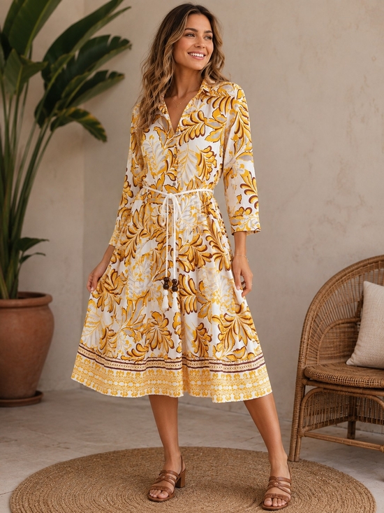Mlle Gabrielle Dresses & Skirts - Mlle Gabrielle Yellow & White Floral Tie-Waist Midi Dress